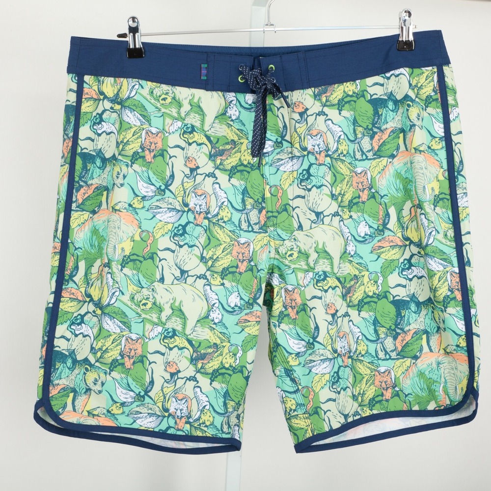 William Murray Golf Mens 38 Board Shorts Green Jungle Animal Print Swim Trunks
